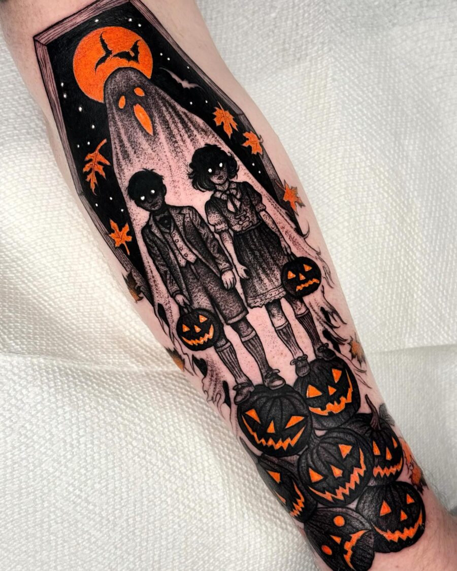 Eerie Halloween tattoo art with spooky vibes