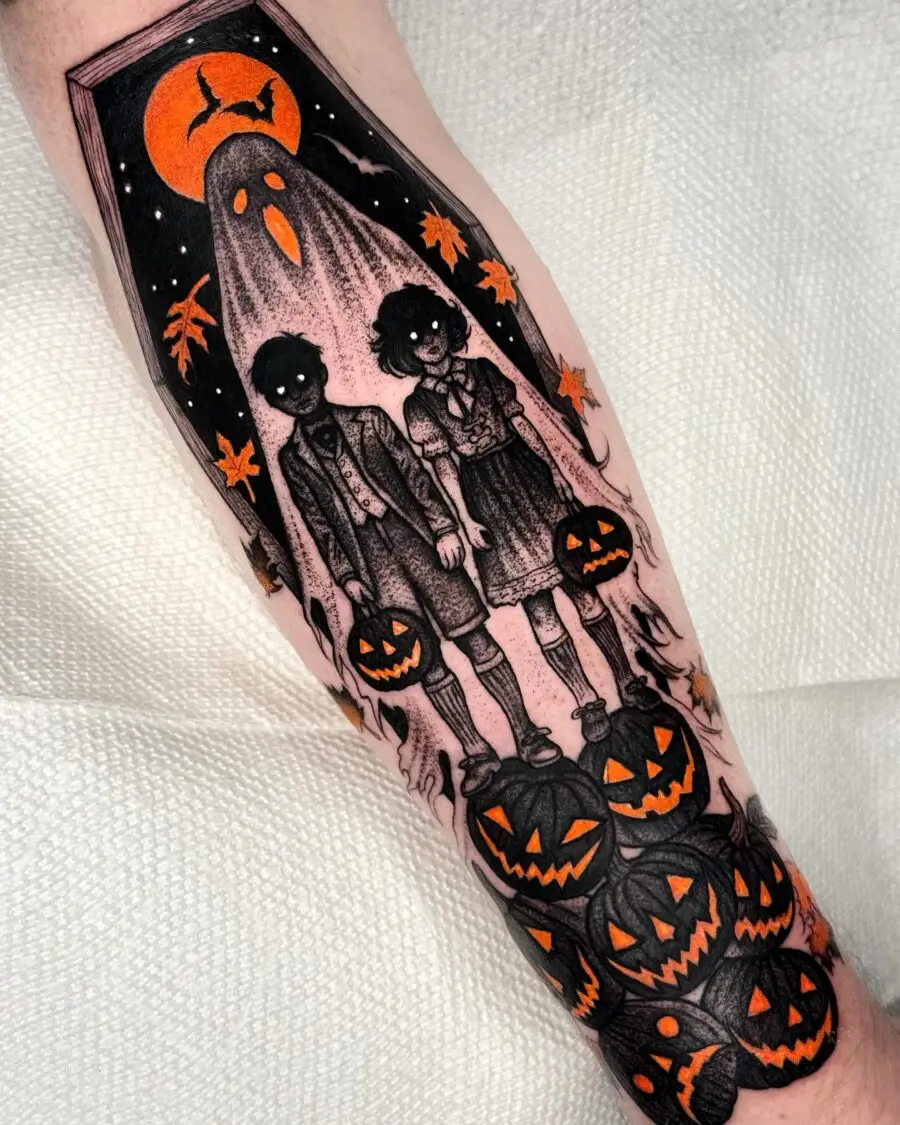 Eerie Halloween tattoo art with spooky vibes