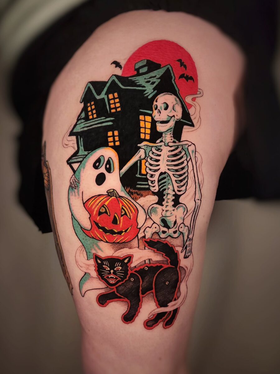 Spooky Halloween tattoo with playful elements