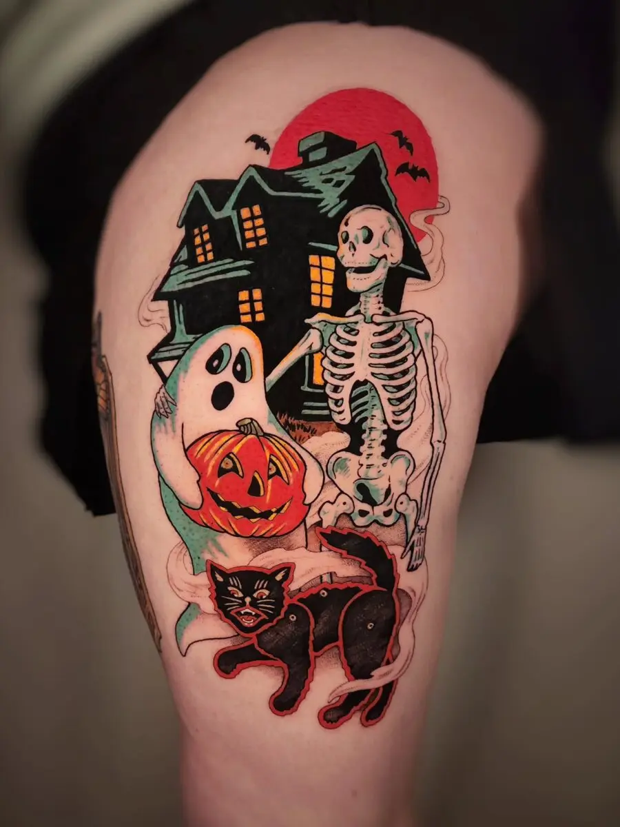 Spooky Halloween tattoo with playful elements