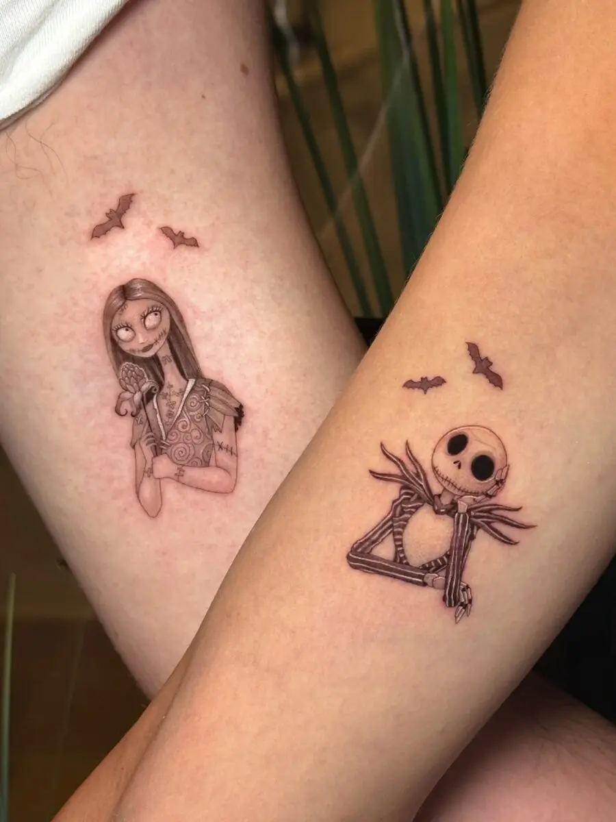 Charming Halloween Tattoos of Sally and Jack