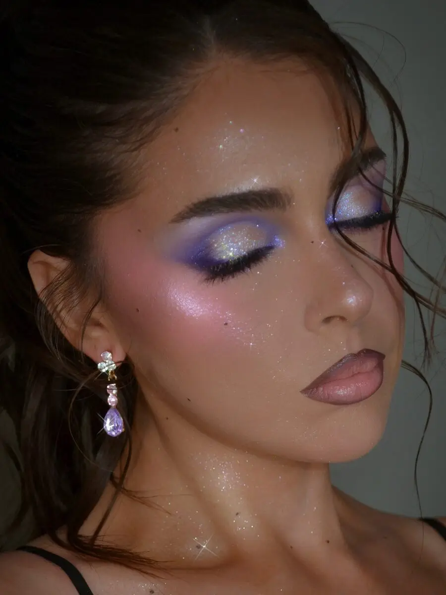 Stunning halo eye in vibrant purples and glitter