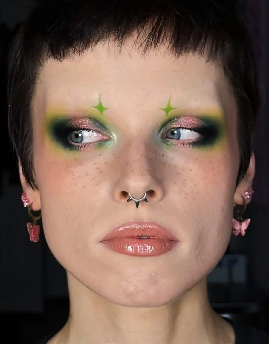 Vibrant halo eye with green star accents
