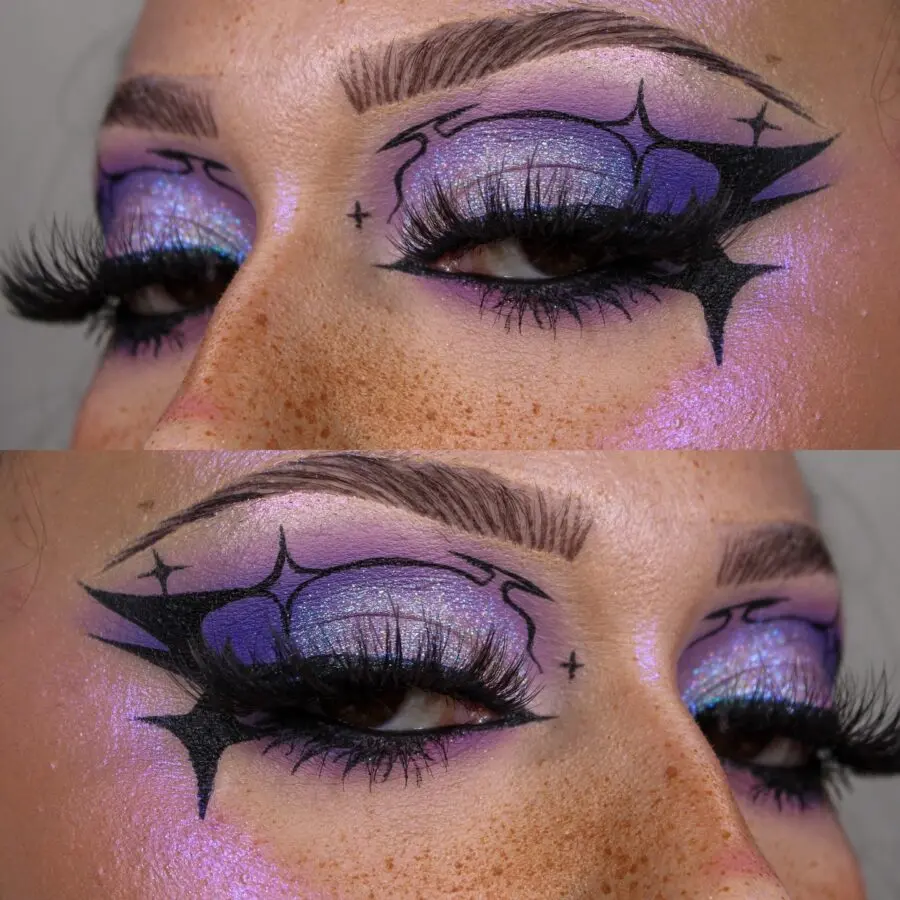Vivid shimmery halo eye with graphic liner