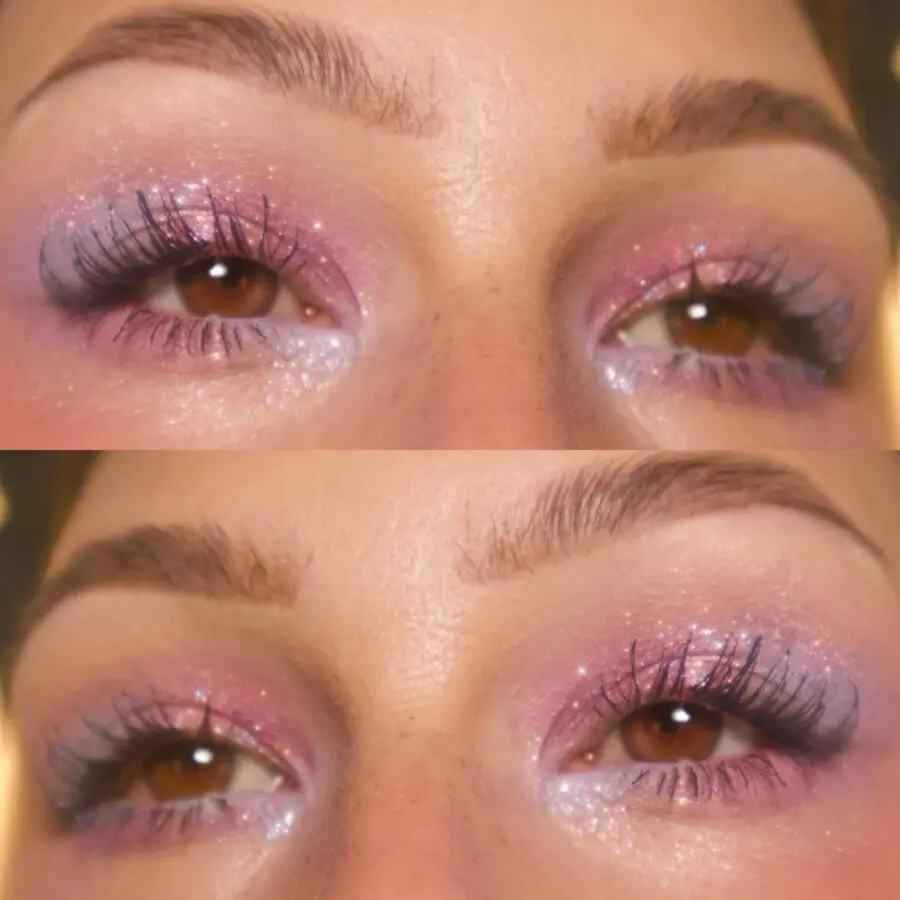 Radiant halo eye makeup with shimmering tones