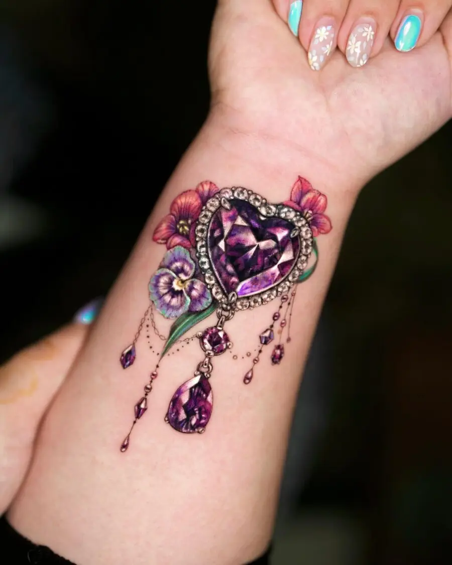 Beautiful heart tattoo with floral accents