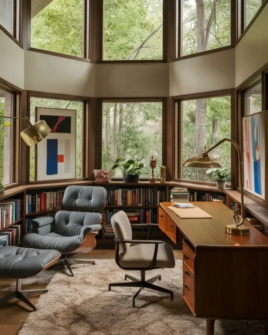 Stylish home office with ample natural light