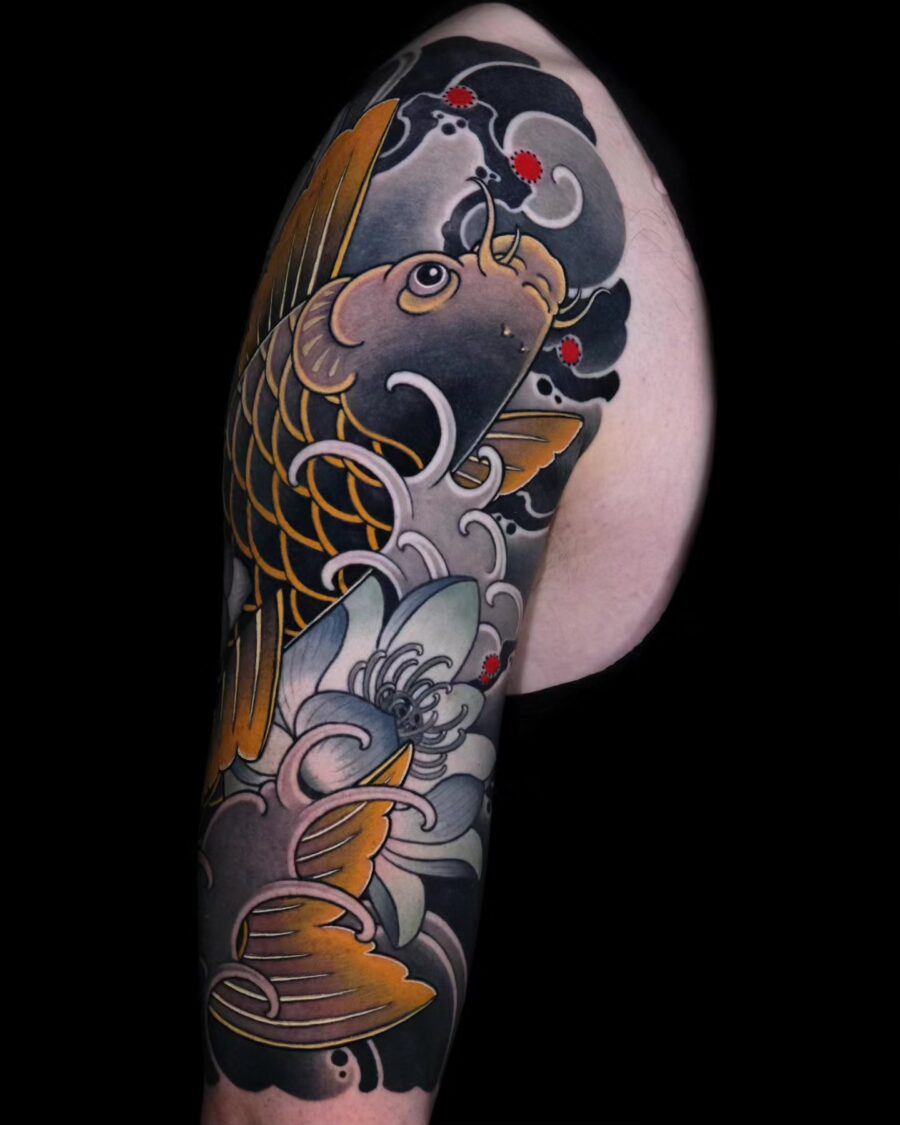 Stunning koi fish half sleeve tattoo design