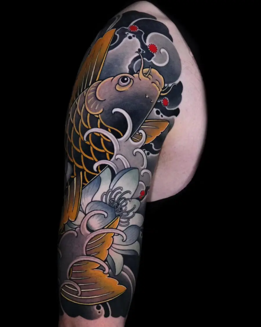 Stunning koi fish half sleeve tattoo design