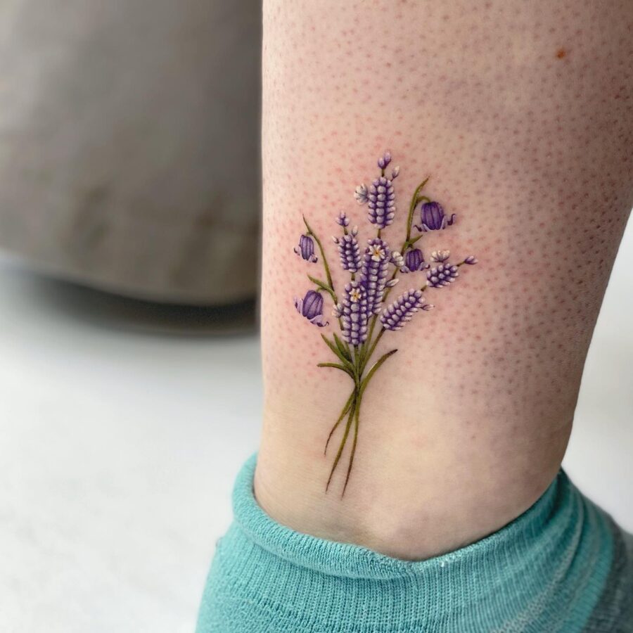Captivating lavender tattoo on the ankle