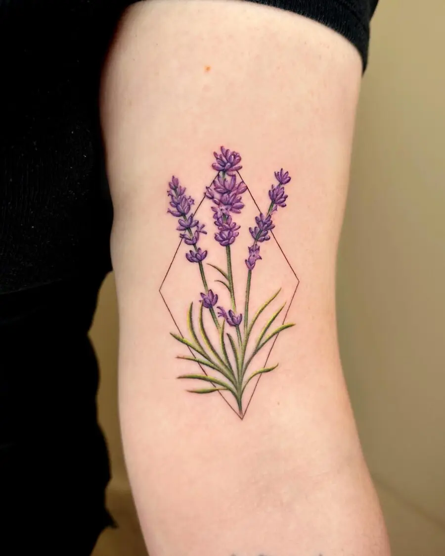 Elegant lavender tattoo with geometric design