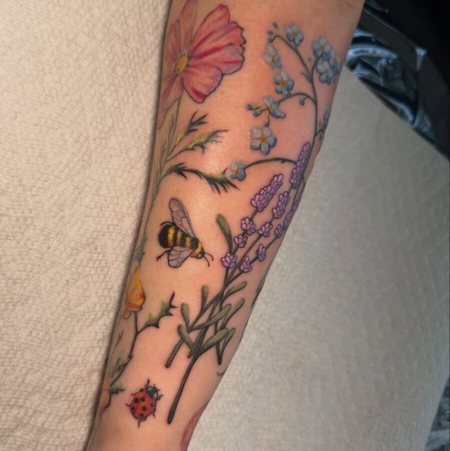Charming lavender tattoo with nature's elements