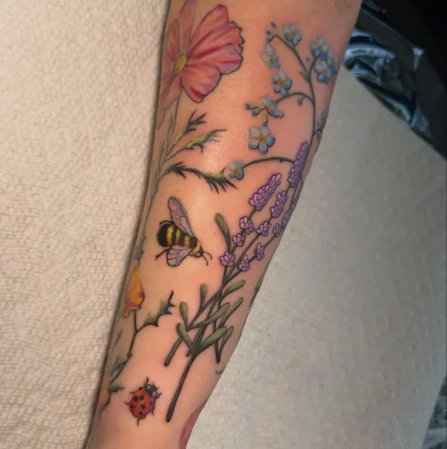Charming lavender tattoo with nature's elements
