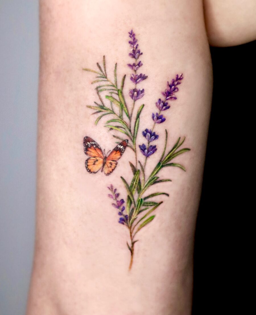 Charming lavender tattoo with butterfly element