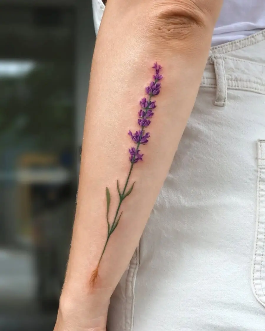 Elegant lavender tattoo on the wrist