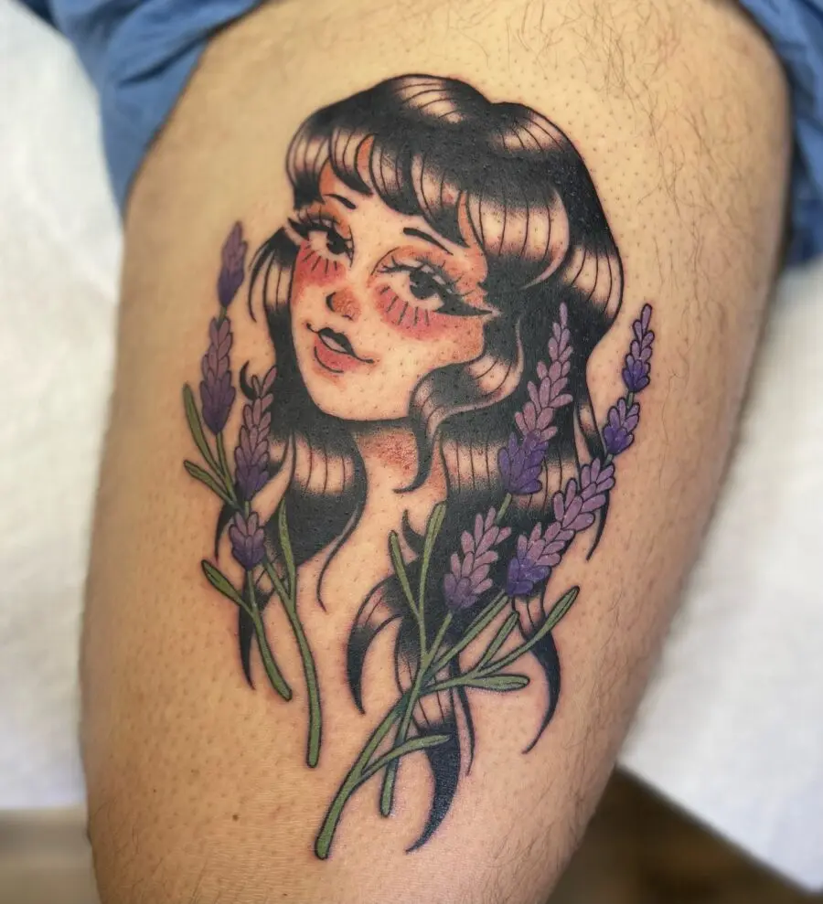 Elegant lavender tattoo with a whimsical touch