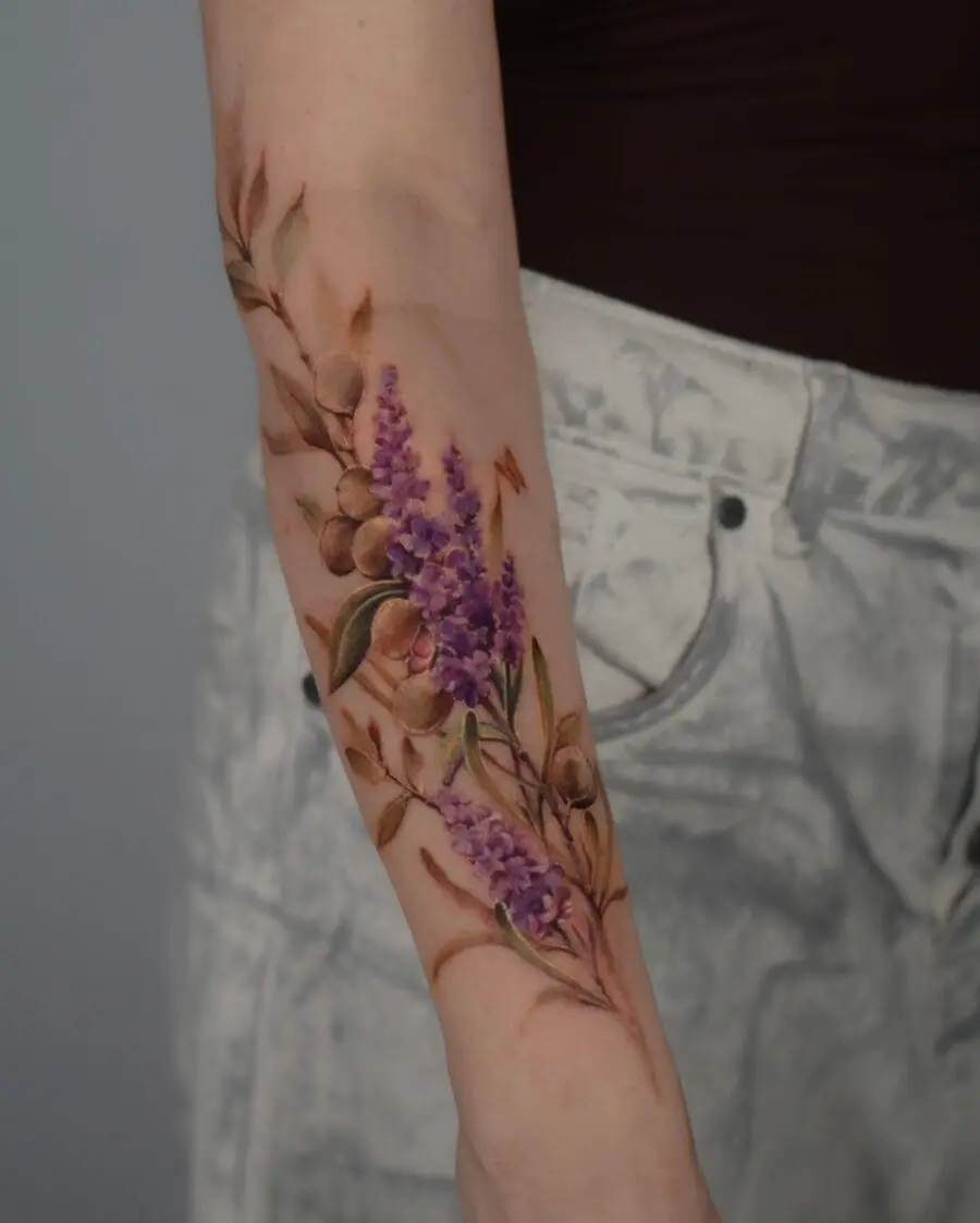 Stunning lavender tattoo design on forearm