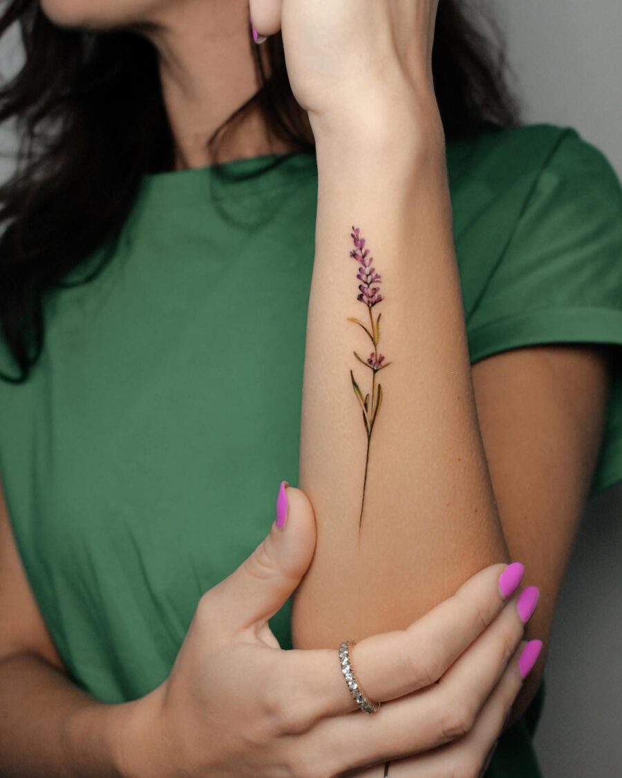 Elegant lavender tattoo for a delicate vibe