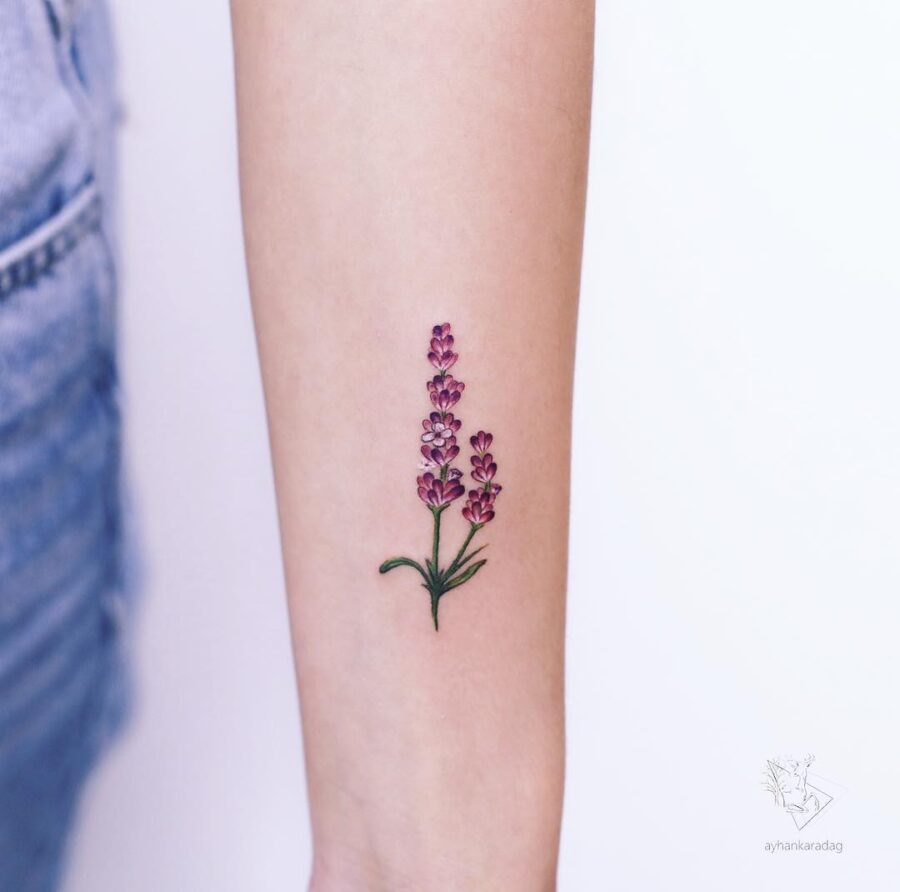 Elegant lavender tattoo on delicate skin