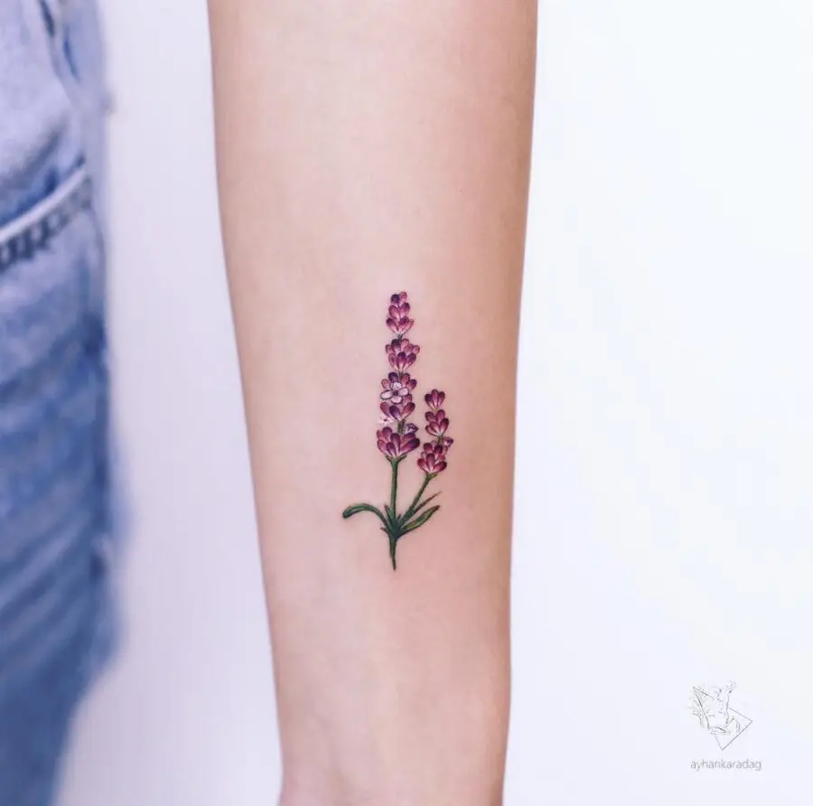 Elegant lavender tattoo on delicate skin