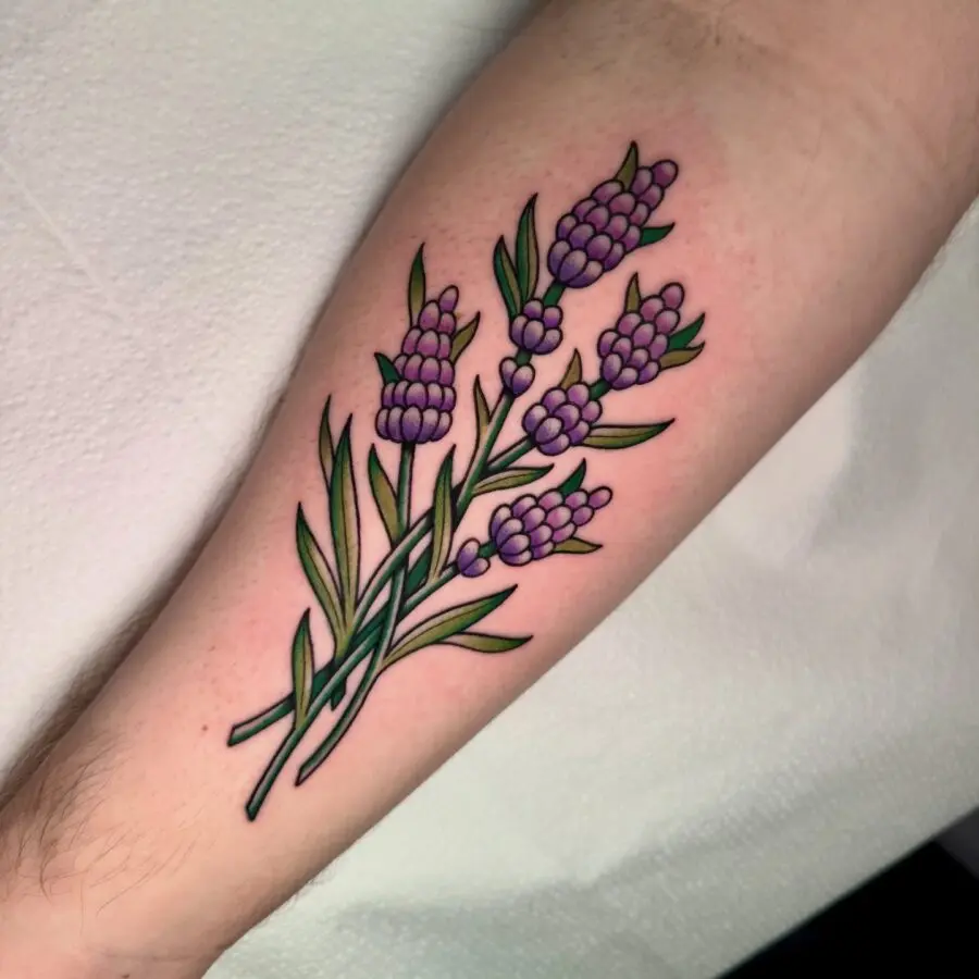 Vibrant lavender tattoo with a natural feel
