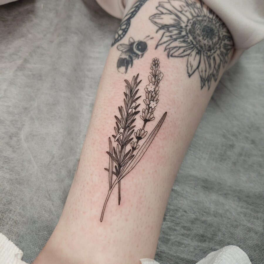 Elegant lavender tattoo in simple black lines
