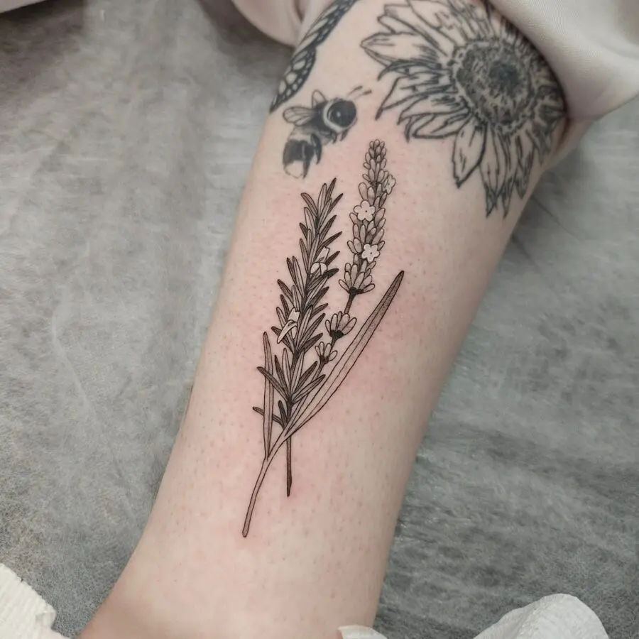 Elegant lavender tattoo in simple black lines