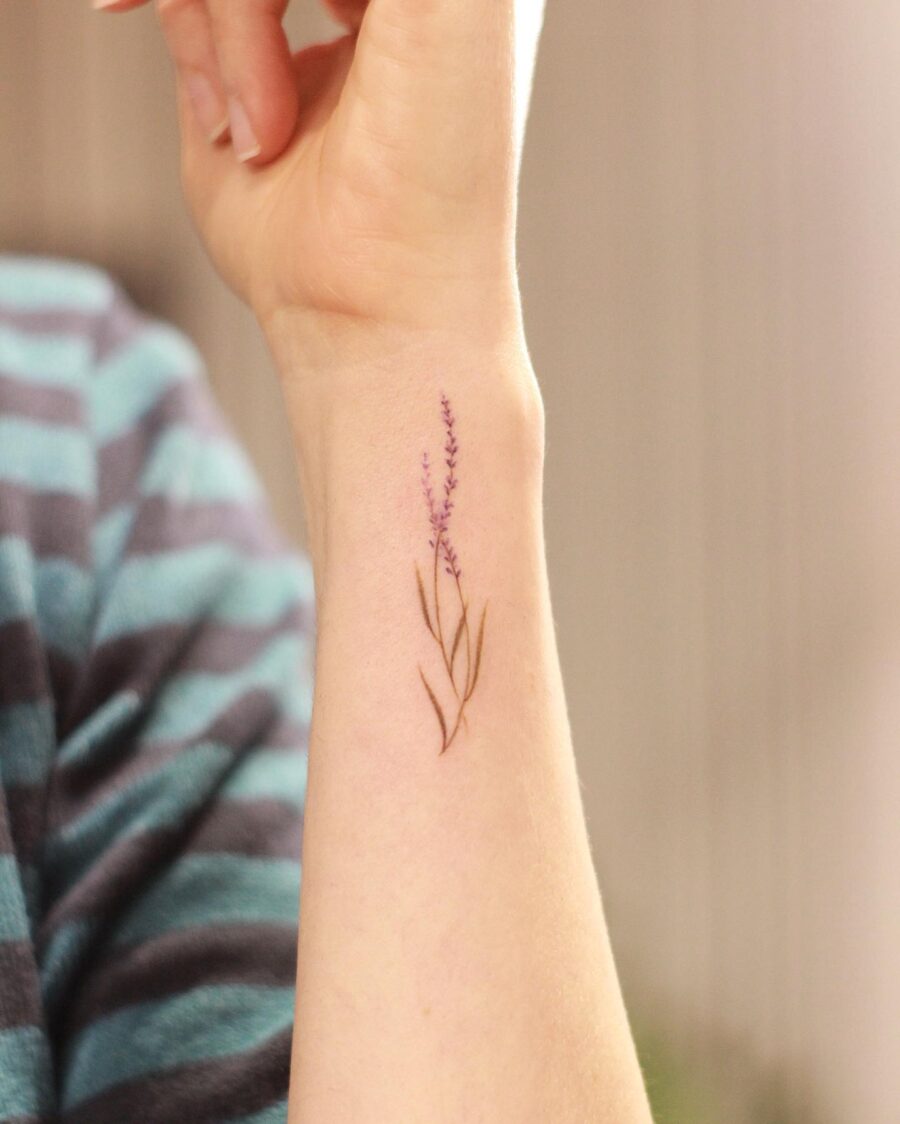 Delicate Lavender Tattoo on the Wrist