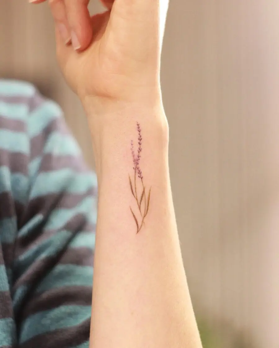 Delicate Lavender Tattoo on the Wrist