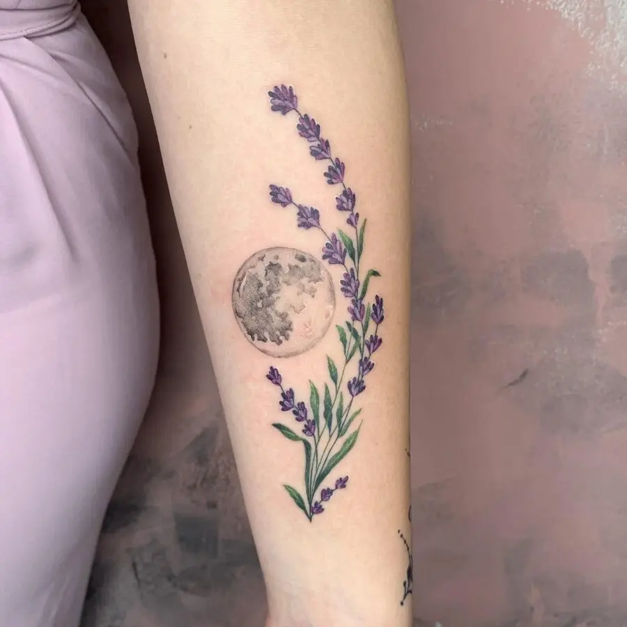 Enchanting lavender and moon tattoo design