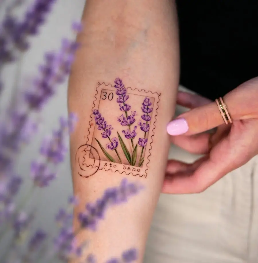 Unique lavender stamp tattoo design inspiration