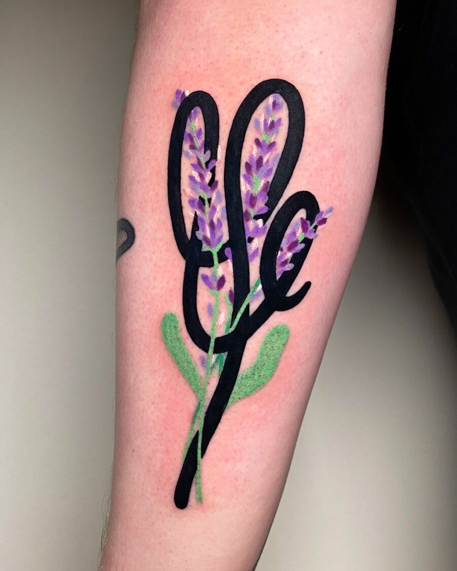 Elegant lavender tattoo with modern flair