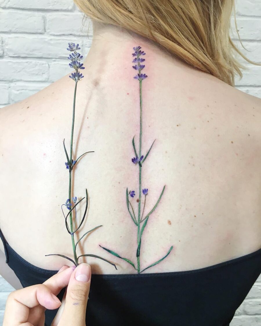 Elegantly showcasing lavender-themed body art