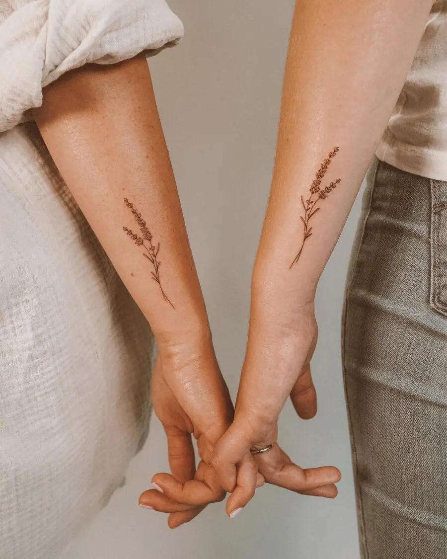 Elegant lavender tattoos symbolizing friendship and connection