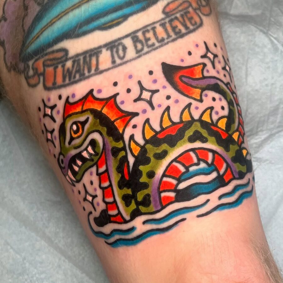 Vibrant Loch Ness Monster Tattoo Design