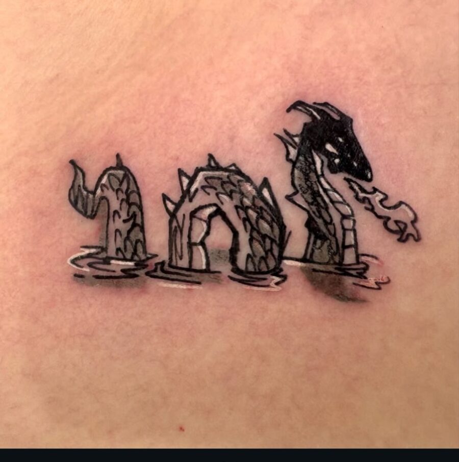 Artful depiction of Loch Ness in ink