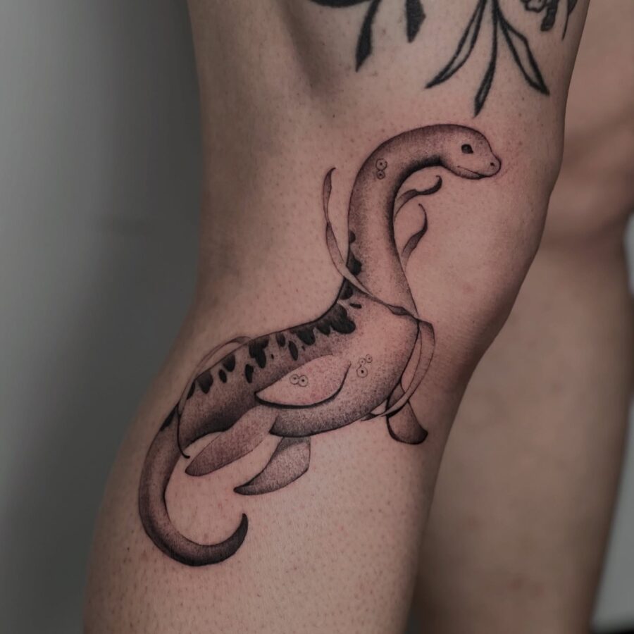 Whimsical Loch Ness Monster Tattoo Design
