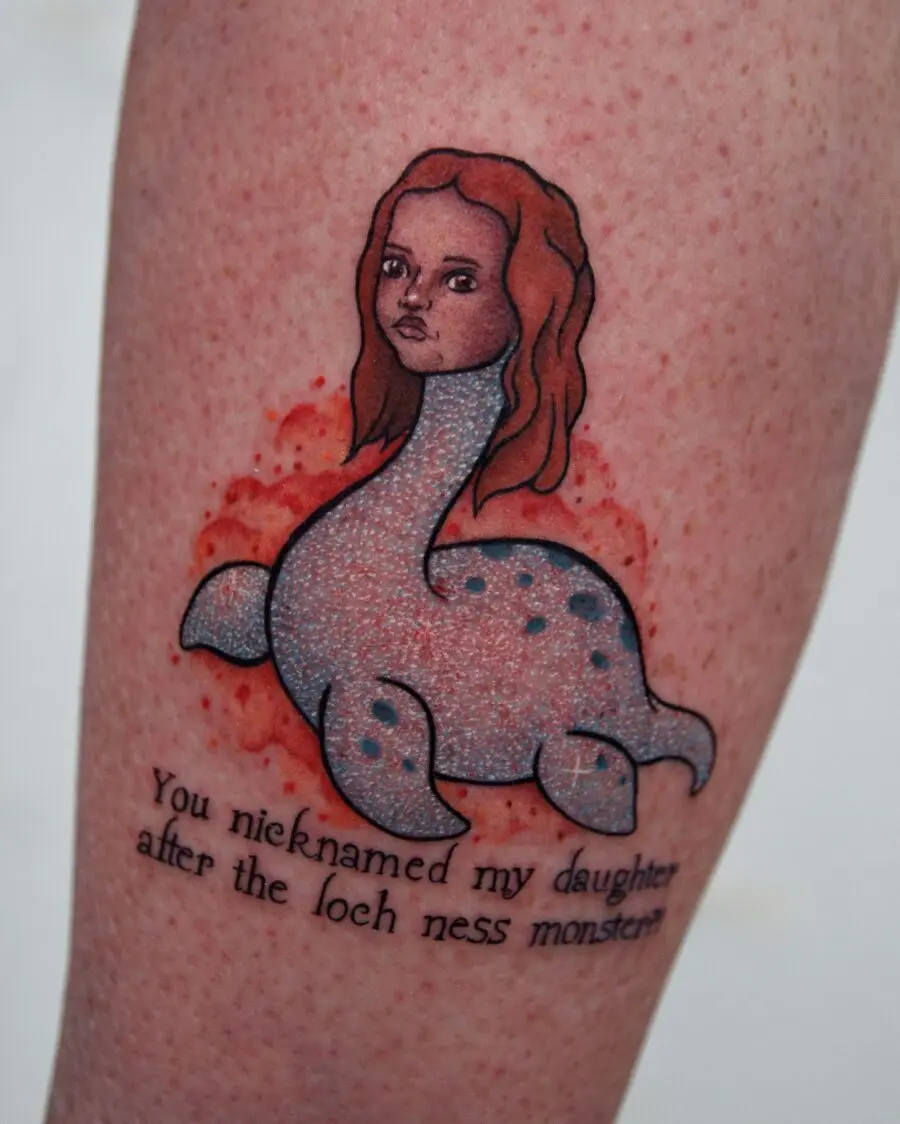 Unique Loch Ness Monster Tattoo with Portrait