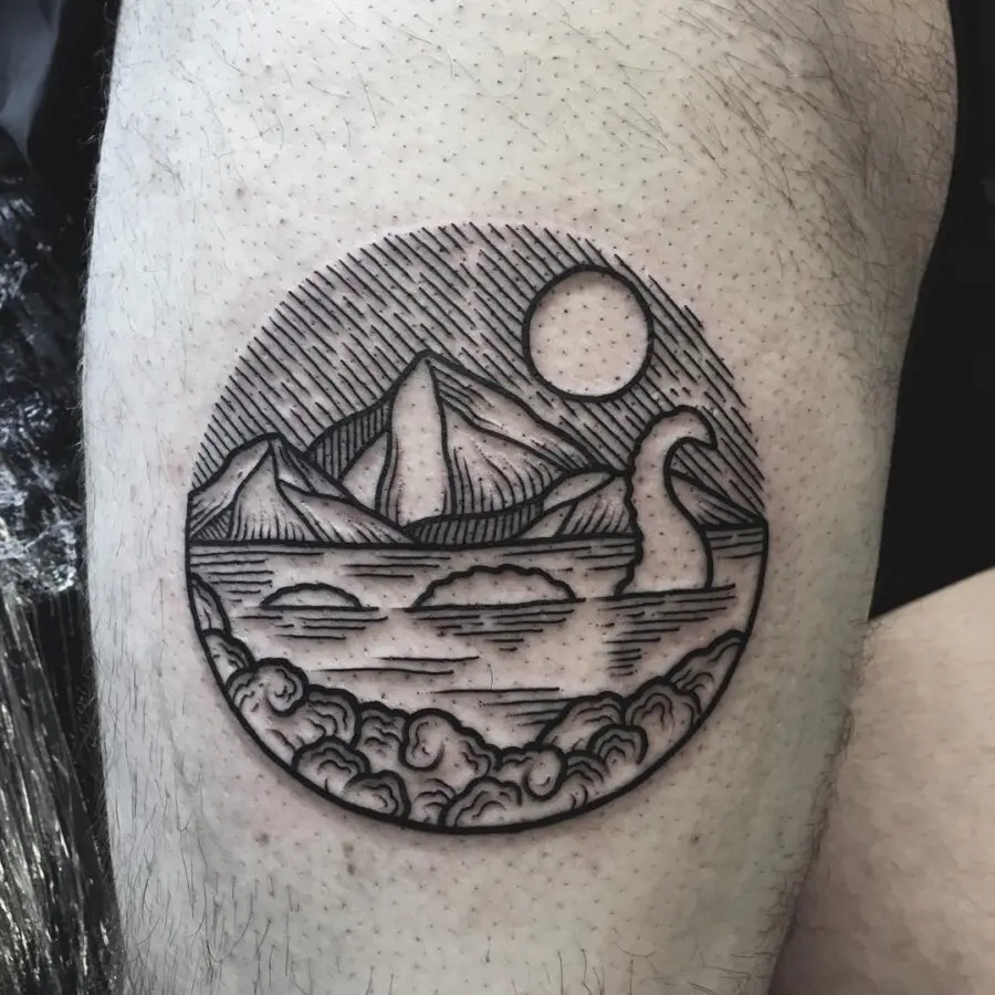 Captivating Loch Ness Monster Landscape Tattoo