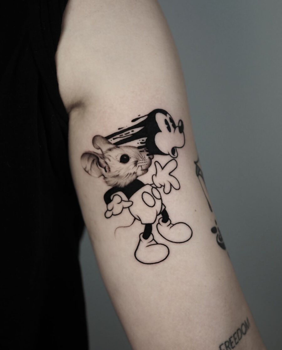 Whimsical Mickey Mouse Cartoon Tattoo Design