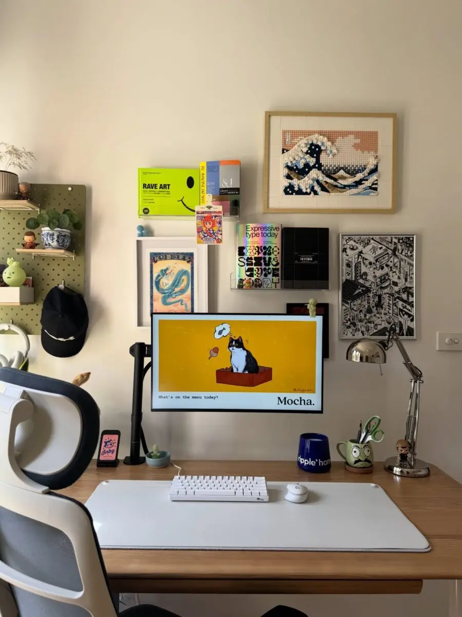 Chic mid-century workspace with playful art