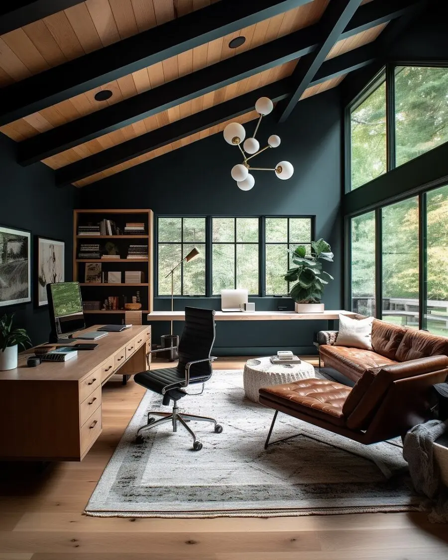 Stylish mid-century office with modern touches