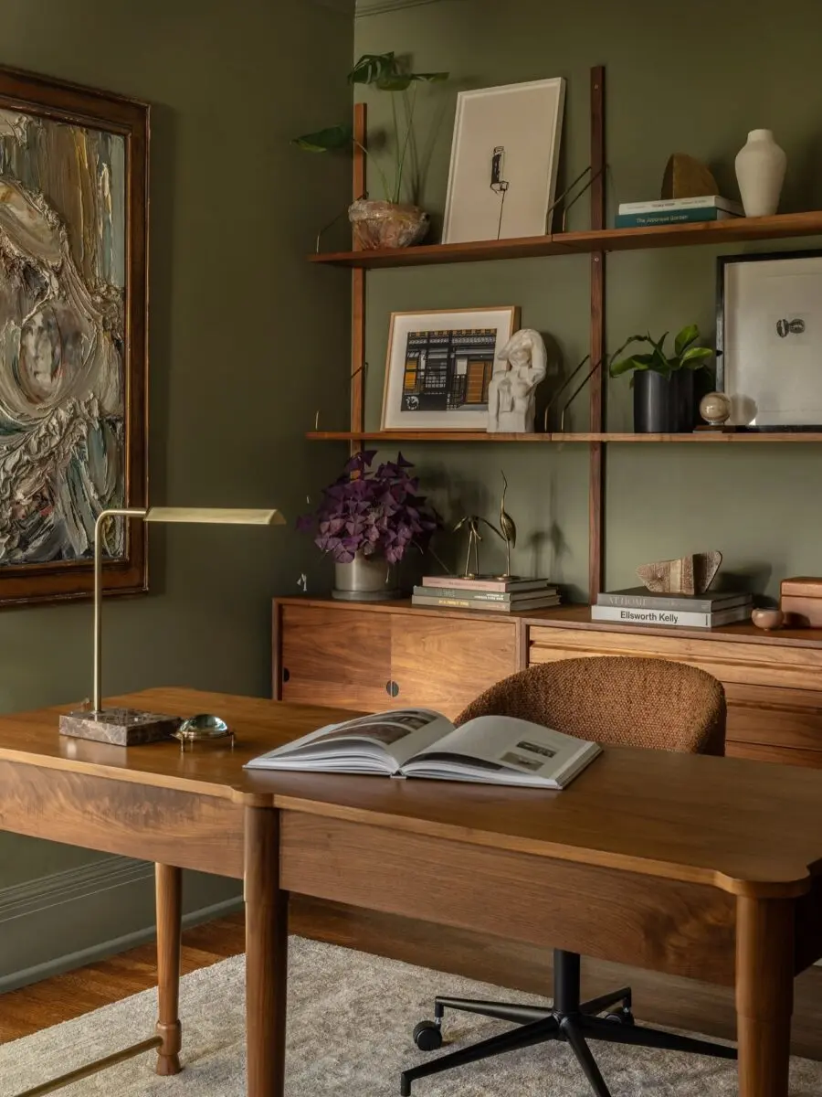 Stylish mid-century workspace with earthy tones