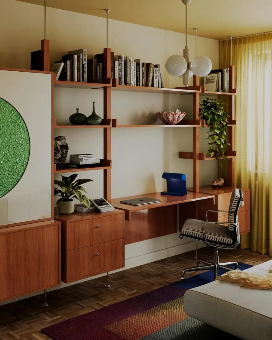 Vibrant mid-century modern office design inspiration