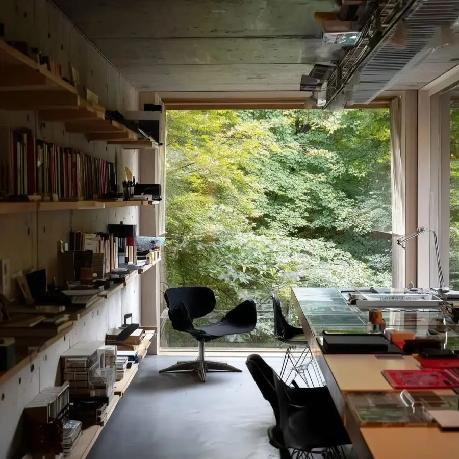 Serene workspace with natural greenery and style