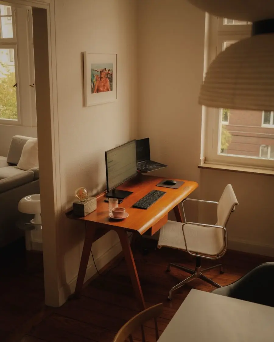Stylish mid-century modern home office setup