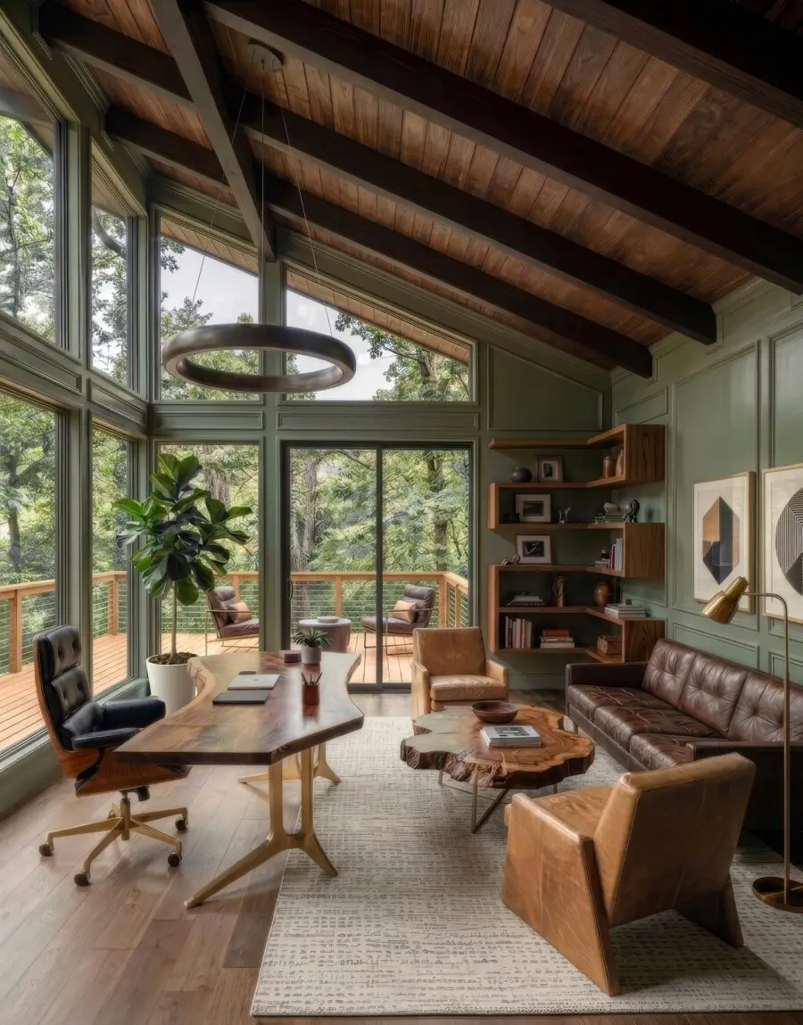 Sophisticated Mid-Century Office with Natural Elements