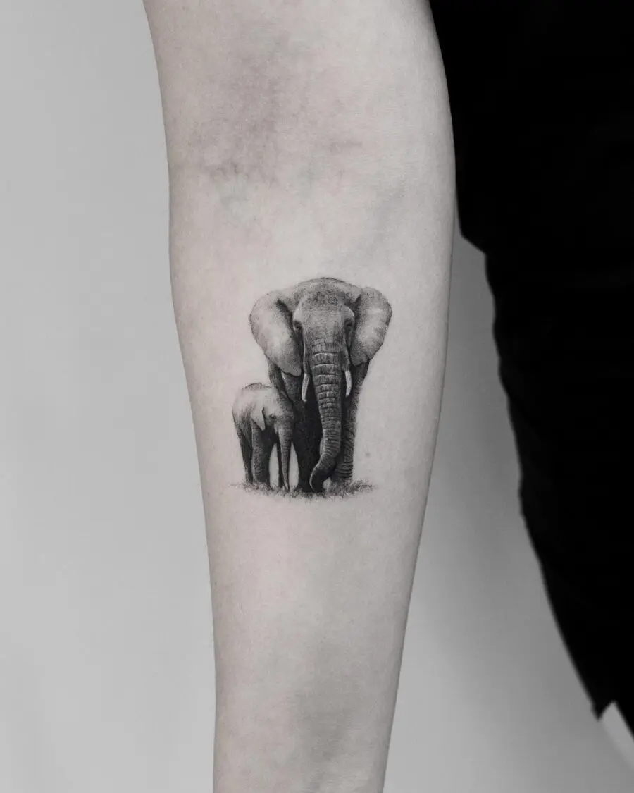 Symbolic bond captured through elephant tattoos