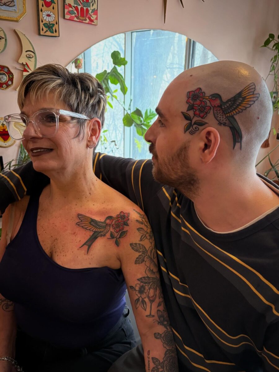 Colorful mother-son tattoo bond showcased here