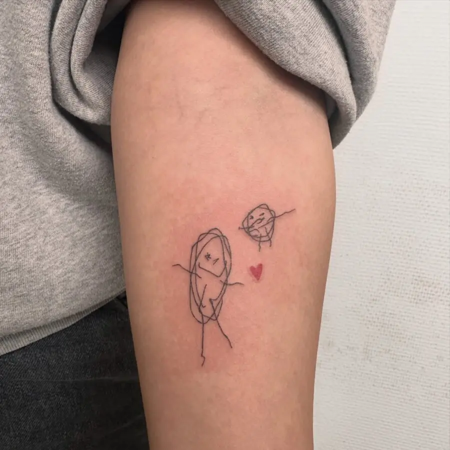 Heartfelt mother-son bond illustrated in ink